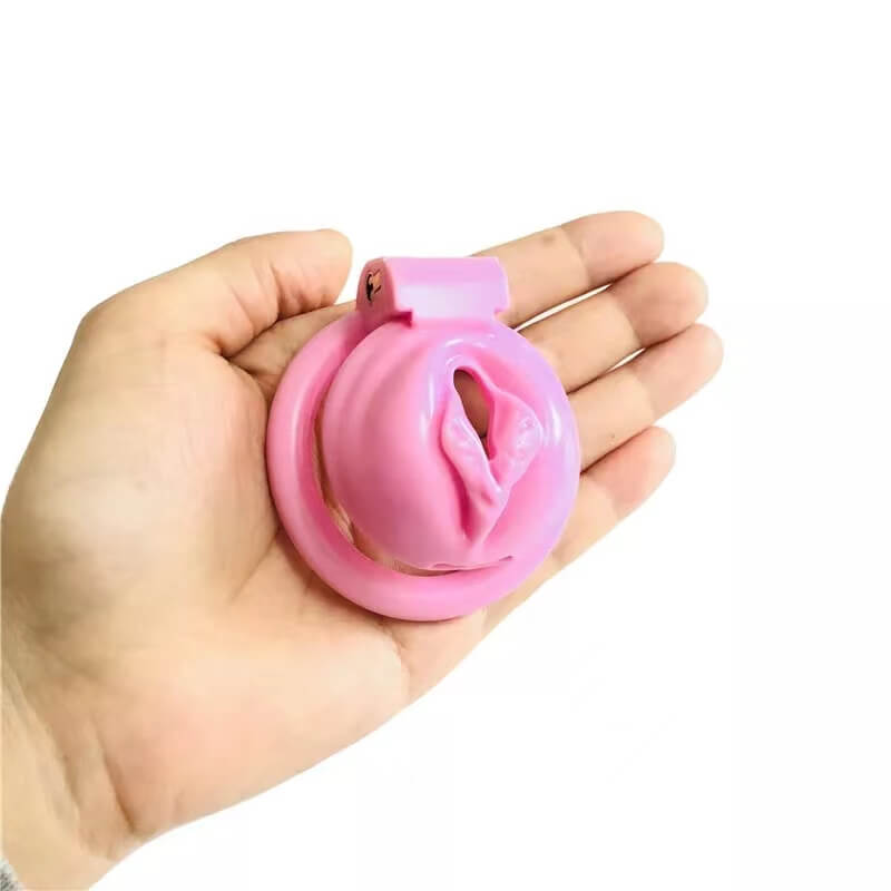 Rosa Keuschheitskäfig mit Pussy-förmigen Ringen in 4 Größen – Produktansicht 6