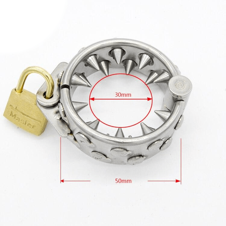 Verriegelbarer Edelstahl Scrotumring mit Spitzen