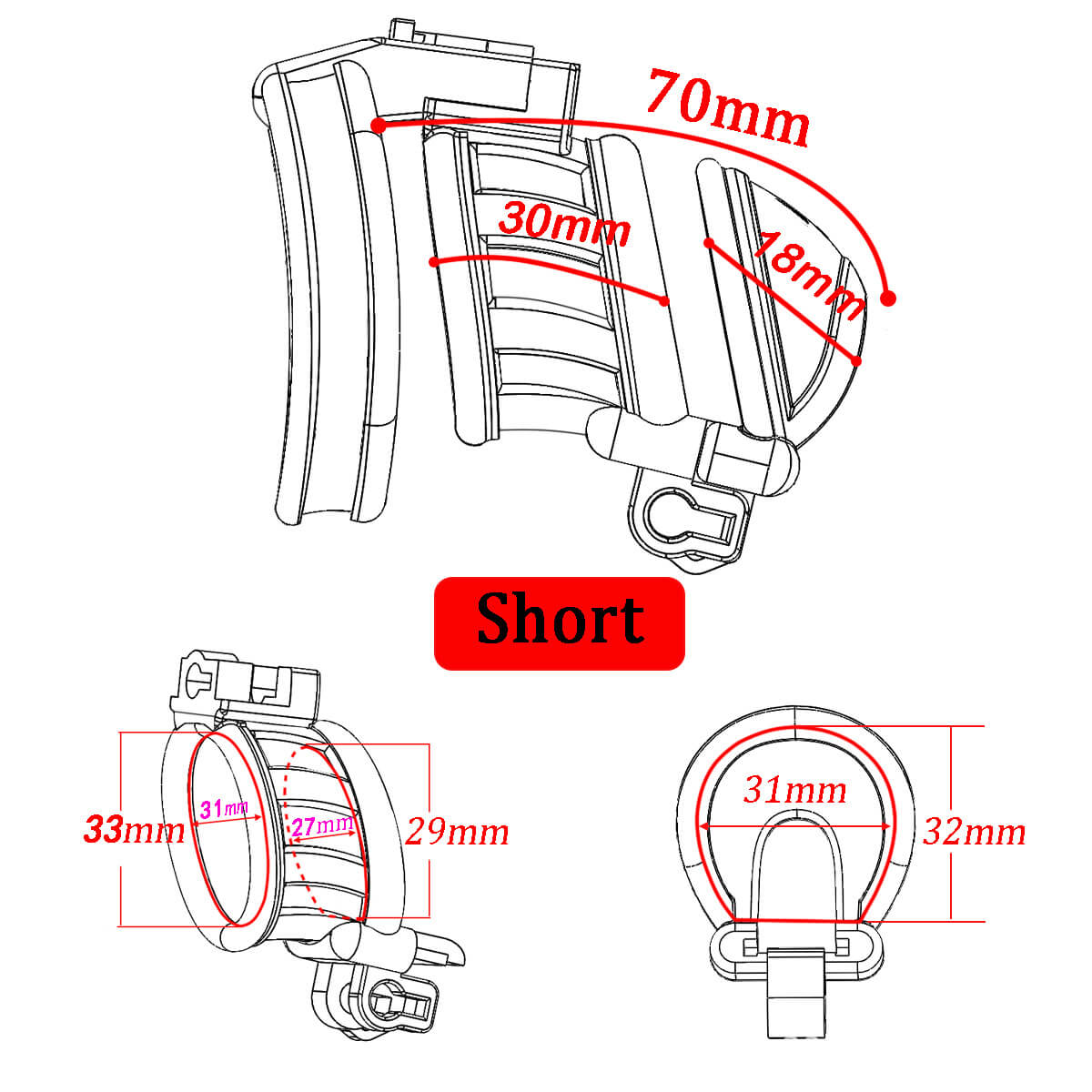 3D Double-headed Keuschheitskäfig mit 3 Rings