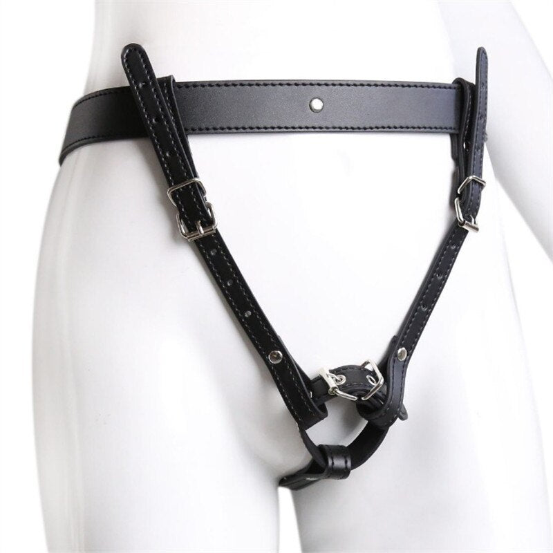 Männer BDSM Geschirr aus Kunstleder mit Skrotum Bondage – Produktansicht 3