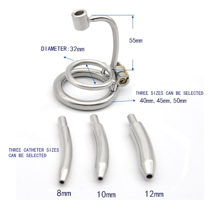 Keuschheitskäfig aus Metall mit verstellbarem Harnröhrenkatheter 8 bis 12 mm, A279-P