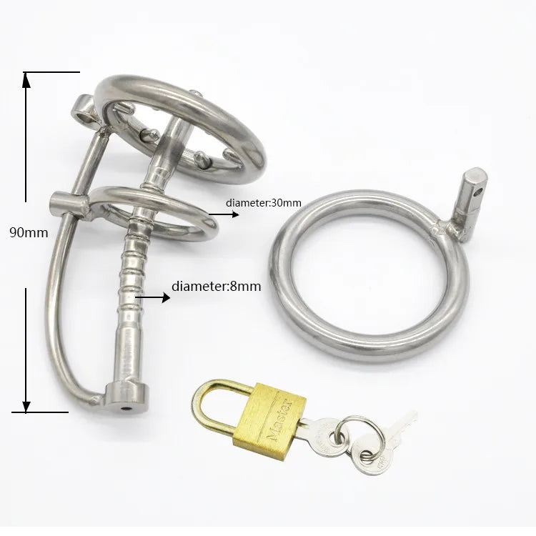 Keuschheitskäfig aus Metall mit Harnröhrenstab und Spitzenring A092 – Produktansicht 4