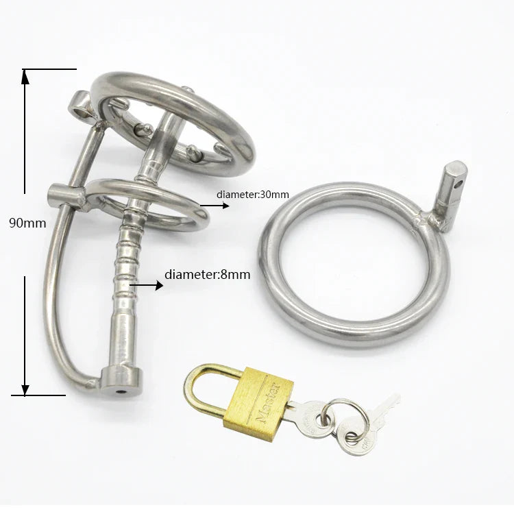 Keuschheitskäfig aus Metall mit Harnröhrenstab und Spitzenring A092 – Produktansicht 2