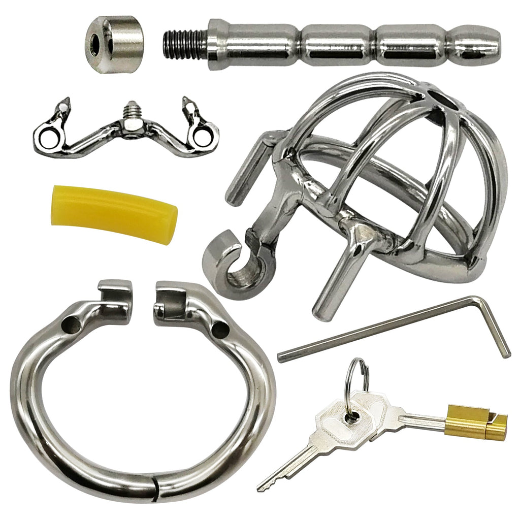 Keuschheitskäfig aus Metall mit Harnröhrenplug - S055