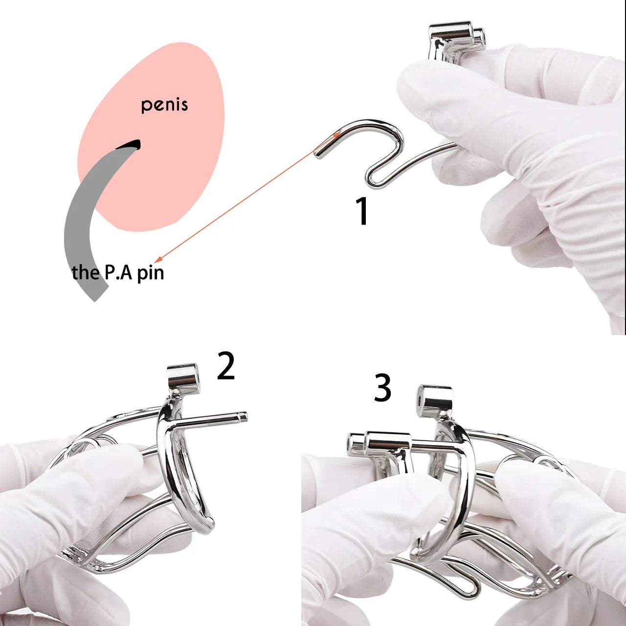 Edelstahl Linie männliche Keuschheit Käfig mit abnehmbaren vertikalen p.a. Penis Piercing – Produktansicht 3