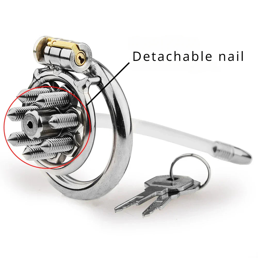 Stianless Stahl Keuschheitskäfig mit abnehmbar Nails
