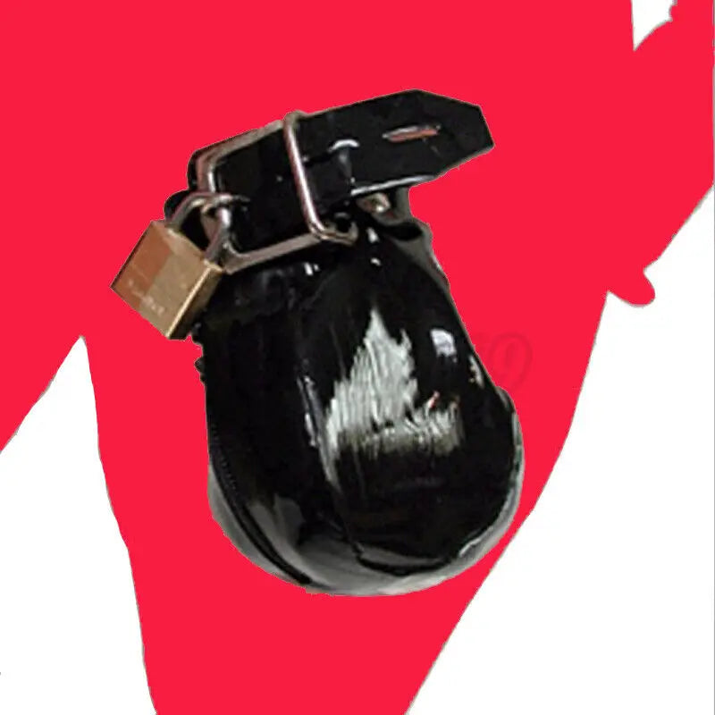 Herren Lockbare Chastity-Tasche aus schwarzem lackiertem Leder