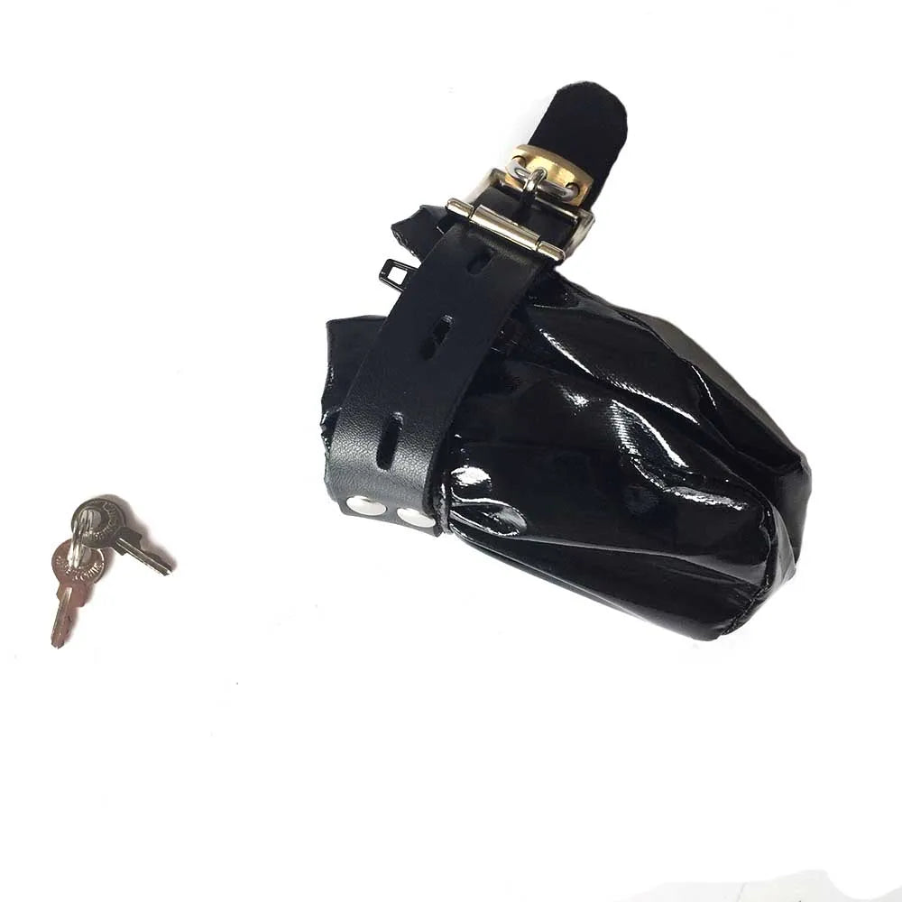 Herren Lockbare Chastity-Tasche aus schwarzem lackiertem Leder