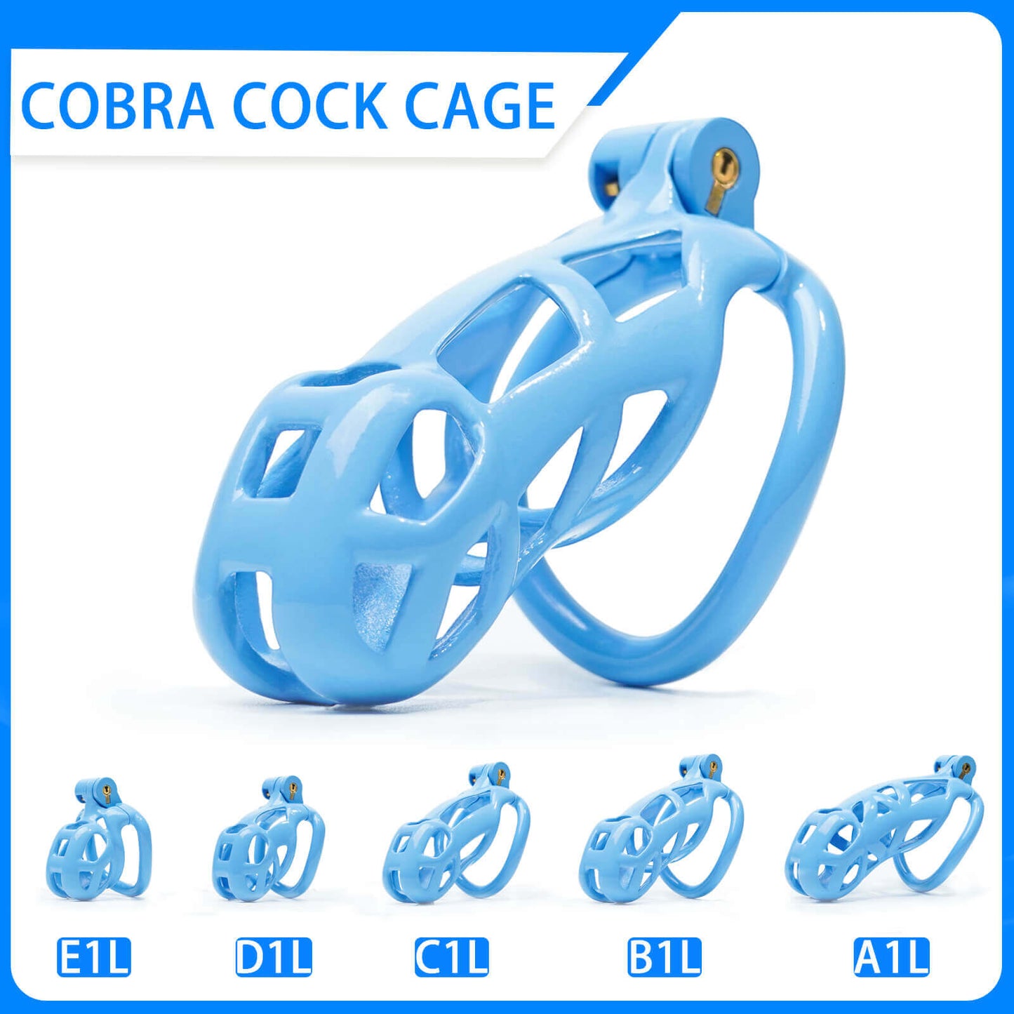 Blaues Mamba Keuschheitskäfig Set (1.77 - 4.13 Zoll) mit 4 Arc Ringen