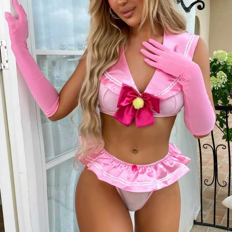 Sexy Rosa Schulmädchenkostüm
