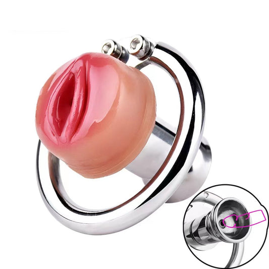BDSM 412 Silikon Vagina-Optik Edelstahl Keuschheitskäfig