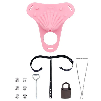 Fantasy Pink Conch Chastity Cage with Belt  11