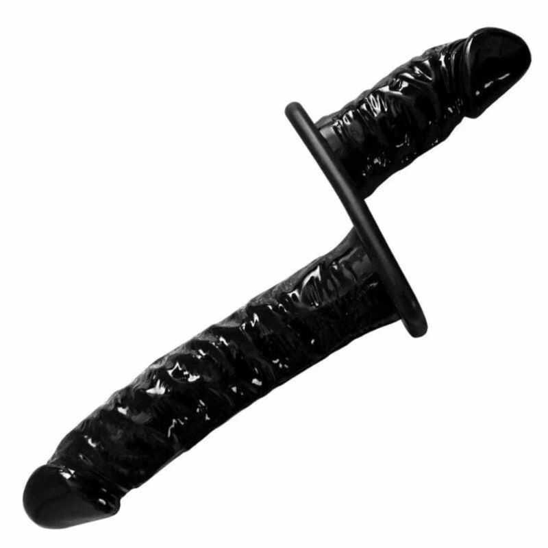 Doppelter Vibrierender Umschnalldildo Schwarz