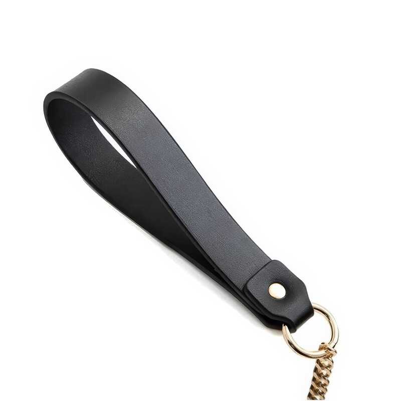 BDSM Halsband mit Gold Leine