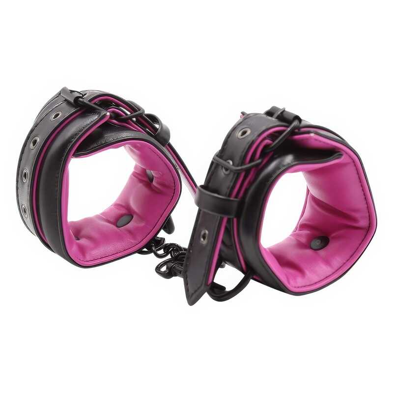 Gepolsterte Handschellen Schwarz Rosa