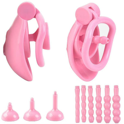 One-click Pink Pussy Chastity Cage 4