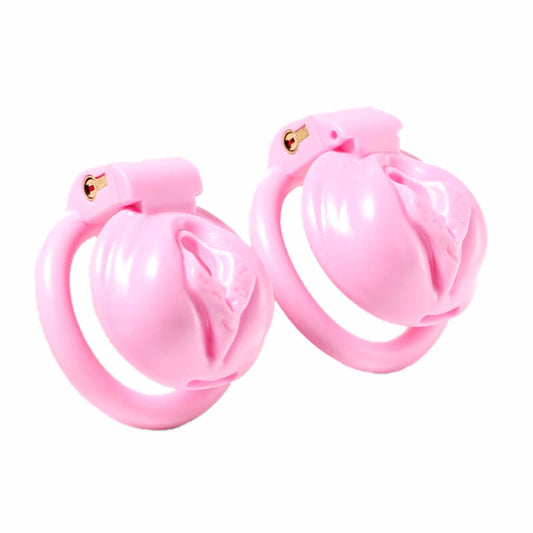 Rosa Keuschheitskäfig mit Pussy-förmigen Ringen in 4 Größen – Produktbild