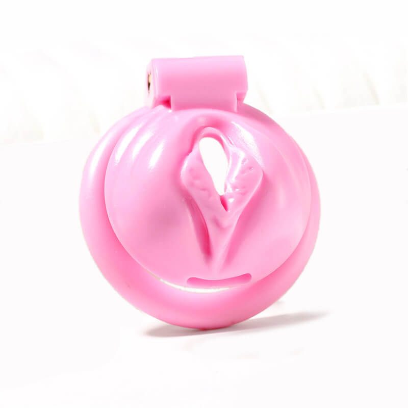 Rosa Keuschheitskäfig mit Pussy-förmigen Ringen in 4 Größen