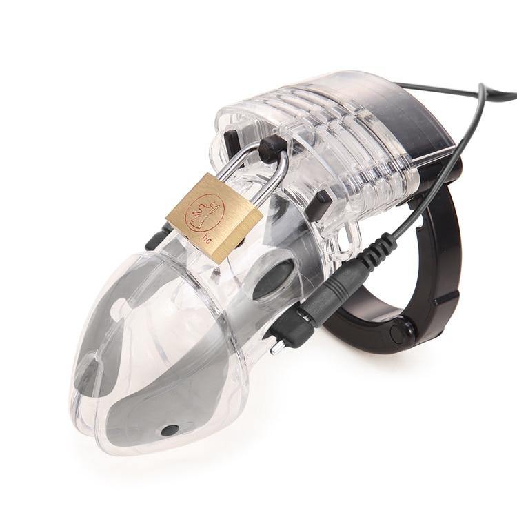 Plastik Keuschheitskäfig mit Elektrostimulationsbox - GB6000 Transparent