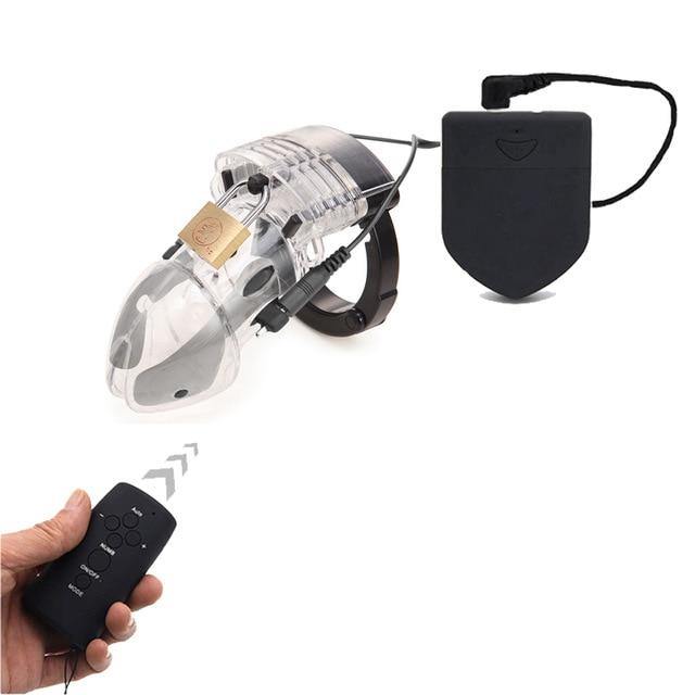 Plastik Keuschheitskäfig mit Elektrostimulationsbox - GB6000 Transparent