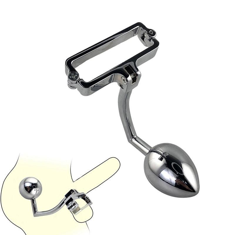 Edelstahl Skrotum-Klammer mit Anal-Plug – Produktbild