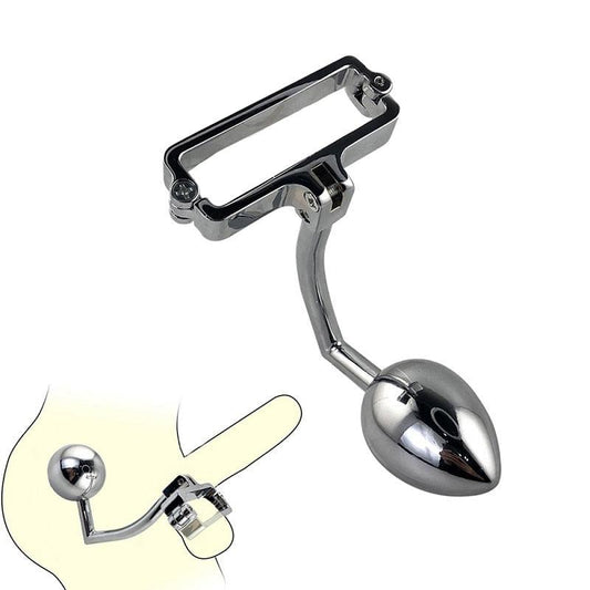 Edelstahl Skrotum-Klammer mit Anal-Plug – Produktbild
