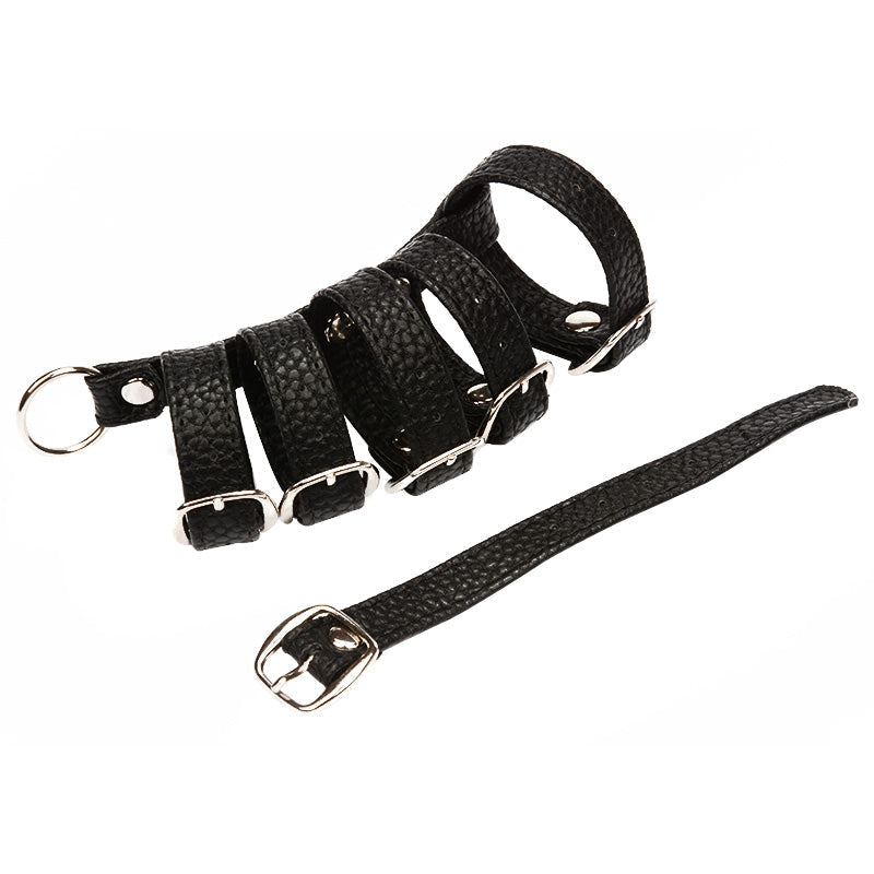 Schwarzer Kunstleder Harness Käfig für Penis und Hoden – Produktansicht 4
