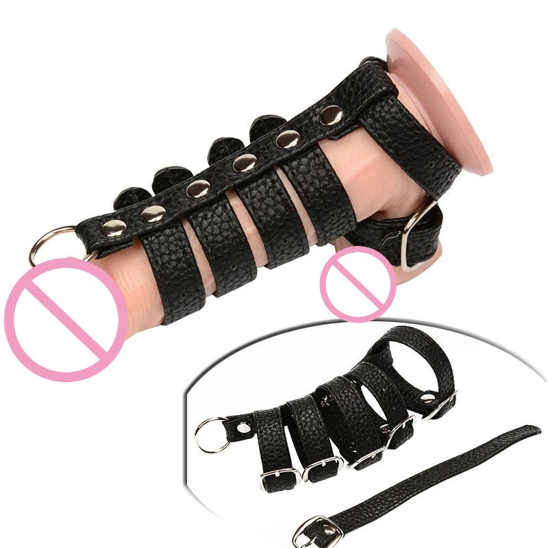 Schwarzer Kunstleder Harness Käfig für Penis und Hoden